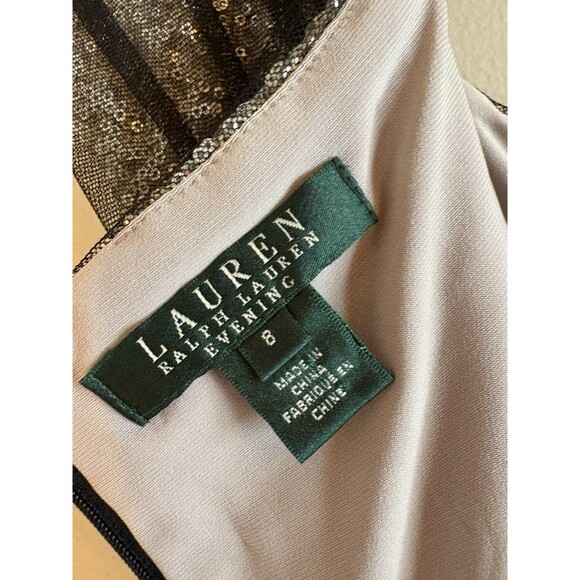 Ralph Lauren‎ Black Gray Sequined Mesh Ruched Sheath Cocktail Party Dress Size 8 - Picture 12 of 13
